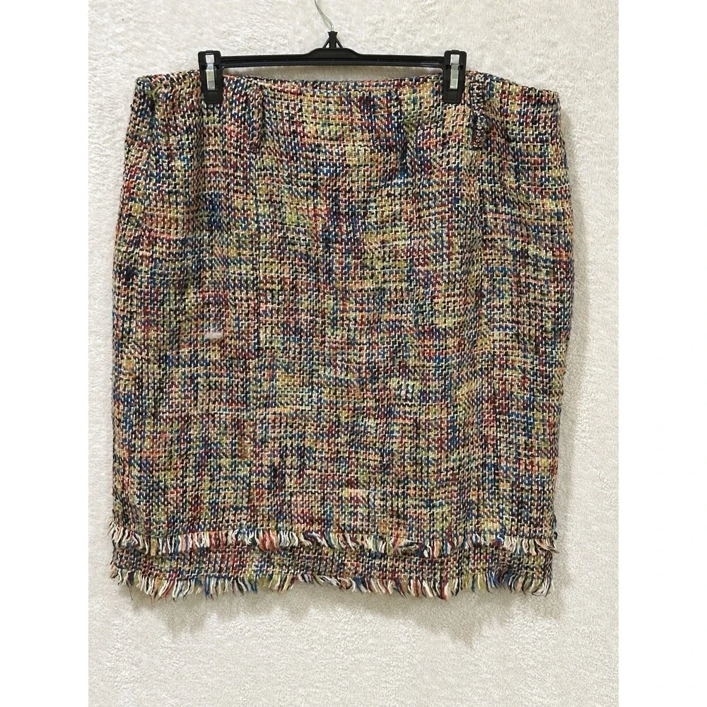 O Oscar by Oscar De La Renta Wool Blend Skirt Size 16W Fringe Rainbow Multicolor